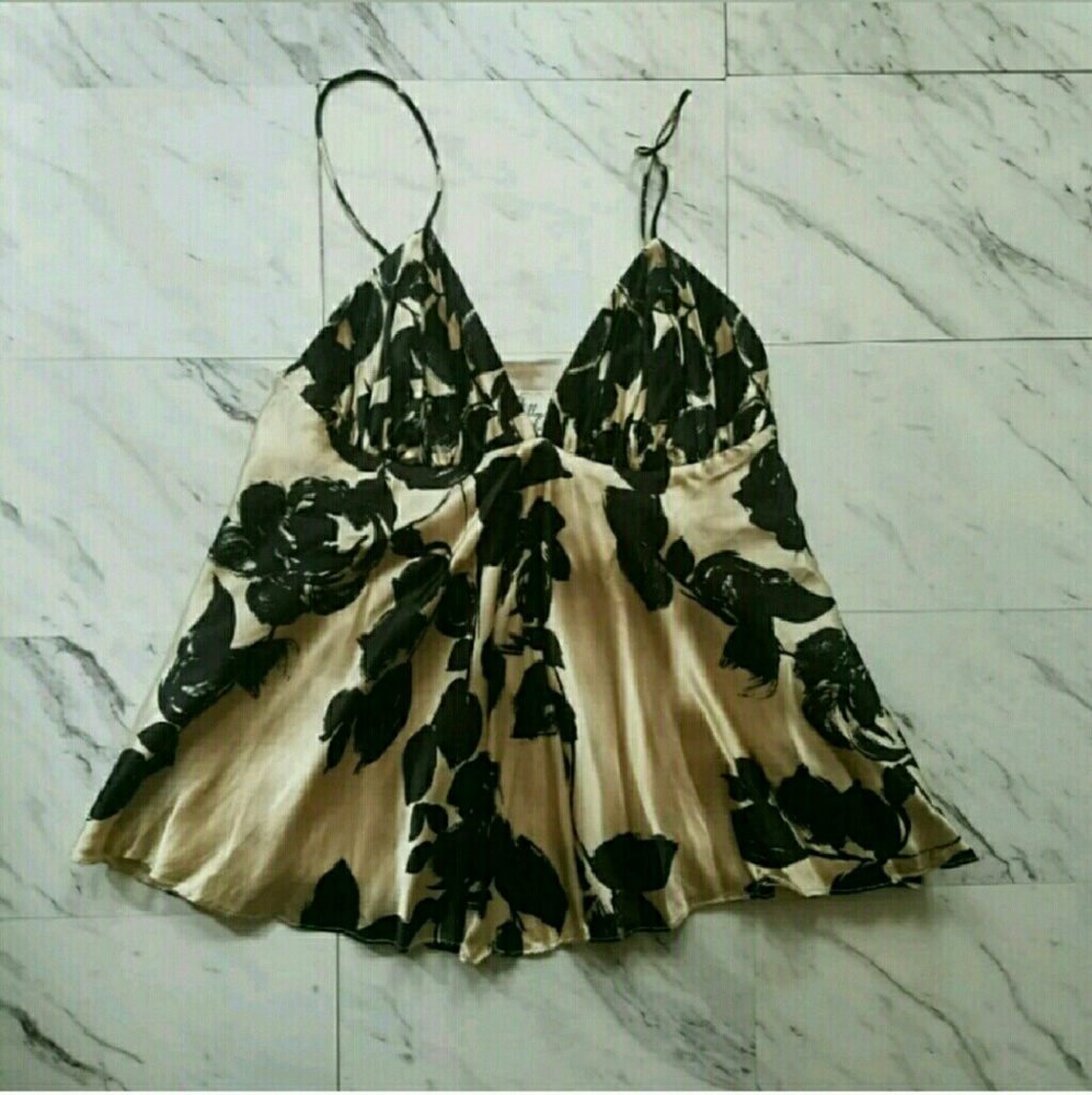 Milly of New York Silk Black Gold Floral Tank Top